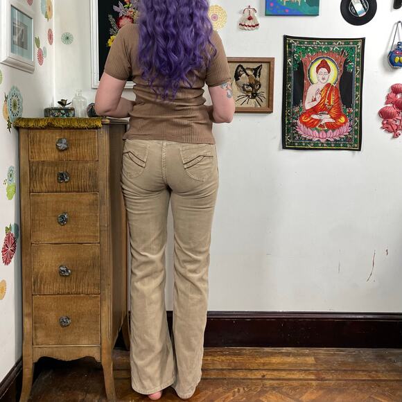 Vintage Tan Corduroy Pants, 1970s Straight Leg High Waisted Jeans Mens Sz 33 (M) - Picture 3 of 11